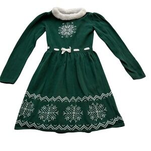 Gymboree Girls Green Snowflake Fair Isle Knit Sweater Dress Size 8